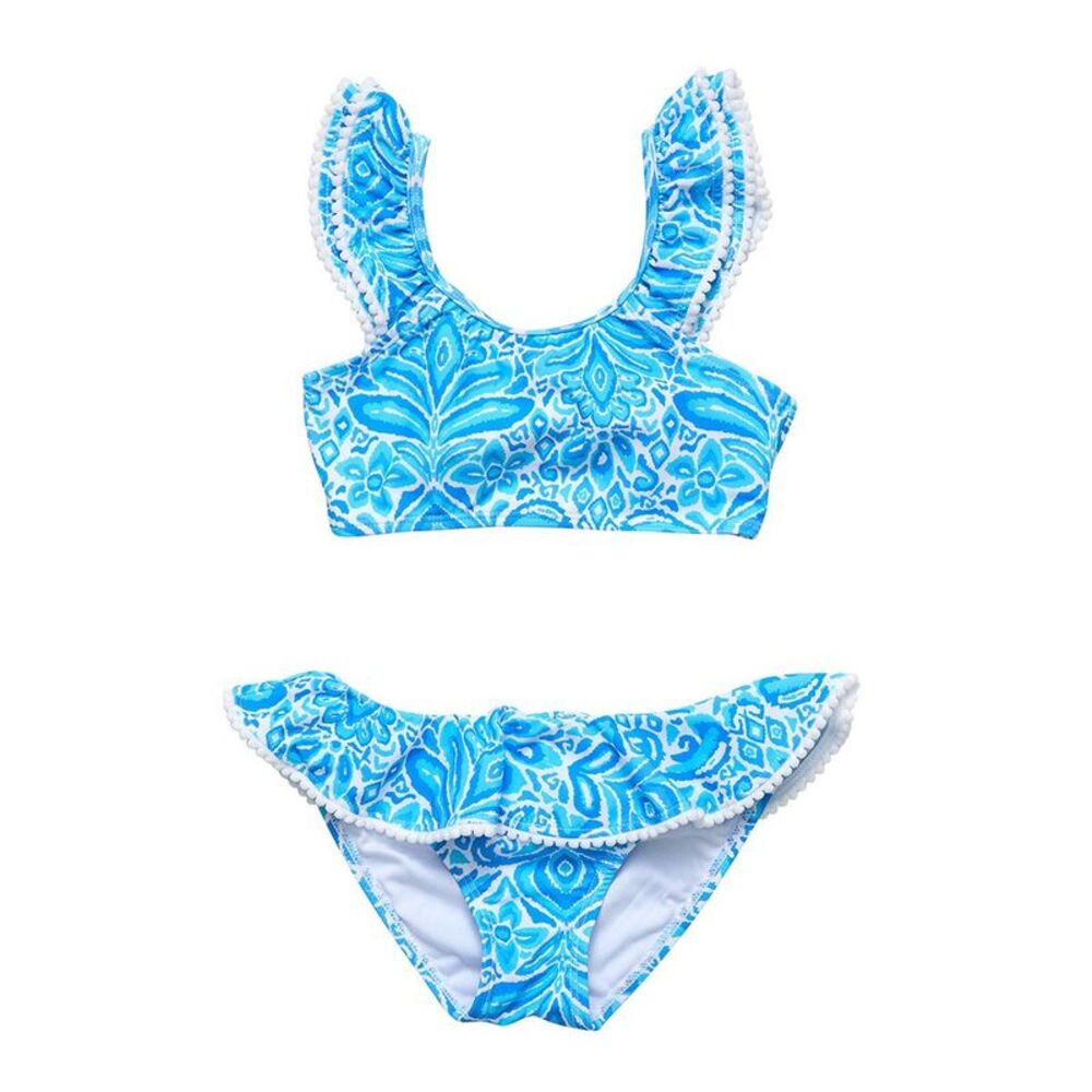Snapper Rock Girls  Santorini Frill Crop Bikini, Blue